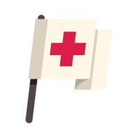 White flag with red cross waving in the wind vector