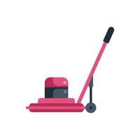 Pink lawn mower cutting grass in modern flat design style vector