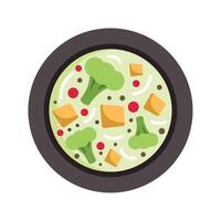 Broccoli and tofu vegetarian soup served in bowl vector