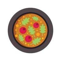 Delicious soup with herbs and tomatoes in bowl, top view vector