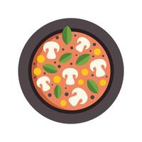 Creamy mushroom soup with herbs in a bowl, top view vector