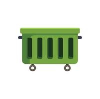 Green large trash container with wheels standing open for loading vector