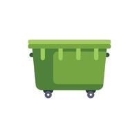 Green garbage dumpster container being moved for waste collection vector