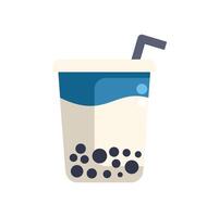 Bubble tea in plastic cup with straw being served in cafe vector