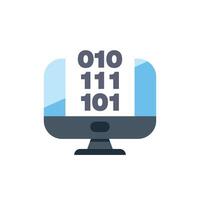 Desktop computer displaying binary code programming language vector