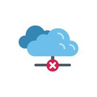 Cloud computing network showing disconnected status with red cross mark icon vector