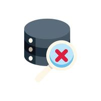 Magnifying glass detecting error in database icon vector