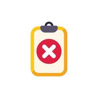 Clipboard with cross mark showing negative result vector