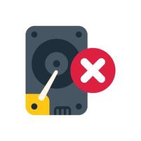 Hard drive disk showing error message with red cross sign vector