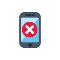 Smartphone displaying red cross mark error message vector