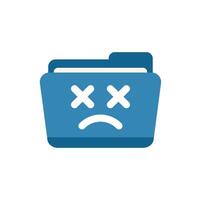 Blue folder icon showing a sad face representing lost data vector