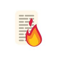 Burning document with flames symbolizing destruction of information vector