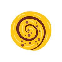 Round cinnamon bun with chocolate icing drizzled on top vector