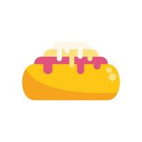 Delicious eclair covered in chocolate and white icing dripping down pastry vector