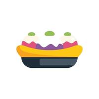 Banana split sundae with three scoops sitting in dishware illustration vector