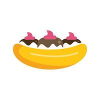 Banana split with ice cream, whipped cream and chocolate sauce illustration vector