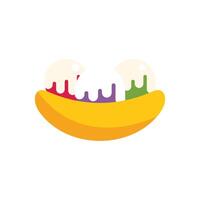 Banana split dessert with scoops of ice cream and chocolate syrup drizzled on top vector