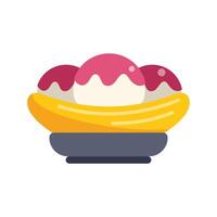 Banana split dessert sitting on plate icon illustration vector