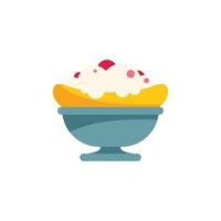 Banana split with whipped cream and cherries being served in a glass bowl vector