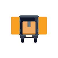 Delivery truck with open doors from back view containing cardboard box vector