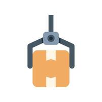 Robotic arm lifting cardboard box in warehouse vector