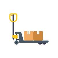 Pallet jack transporting cardboard boxes in a warehouse vector