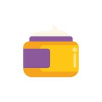 Yellow cosmetic cream jar with purple label for skincare routine vector