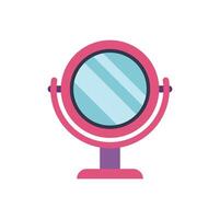 Pink makeup mirror standing on table surface reflecting light vector