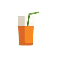 Tall glass with orange juice and straw being placed on table vector