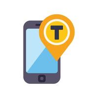 Smartphone showing location of public transportation with pin icon vector