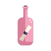 Pink glass bottle containing a rolled up paper message vector