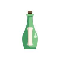 Green glass bottle containing message on white background vector