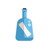 Blue glass bottle containing a rolled up paper message vector