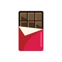 Chocolate bar partially wrapped in red foil unwrapped showing squares vector