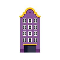 Purple narrow dutch building facade with gable roof illustraton vector