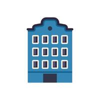 Blue apartment building facade with many windows and a single door vector