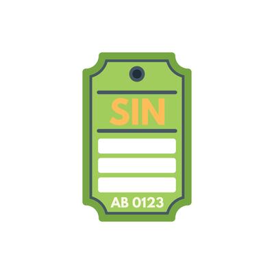 Green luggage tag showing sin number for travel security