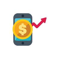 Smartphone showing increasing dollar coin value with upward arrow vector