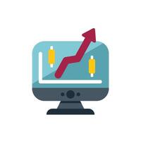 Computer monitor displaying growing trend chart with candlestick chart vector