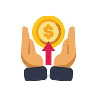 Businessman protecting increasing dollar coin value with hands vector
