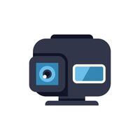 Black action camera showing lens and blue screen vector