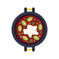Cooking pot with herbs and spices simmering in tomato sauce vector