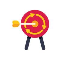 Yellow arrow hitting red target with circular arrows representing continuous improvement process vector