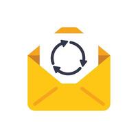 Yellow envelope showing update with rotating arrows vector