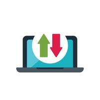 Laptop showing uploading and downloading arrows icon vector