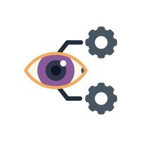 Human eye connected with gears symbolizing computer vision vector