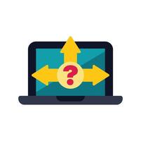 Laptop showing question mark and arrows for making decision vector