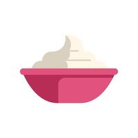 Pink bowl overflowing with delicious whipped cream on white background vector