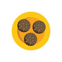 Three chocolate cookies laying on a yellow plate vector