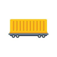 Yellow cargo container being transported on a platform railway wagon vector